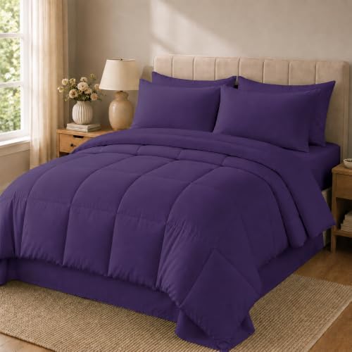 Anluoer Queen Comforter Set 7 Piece, Soft Bed in a Bag Queen Bedding Sets