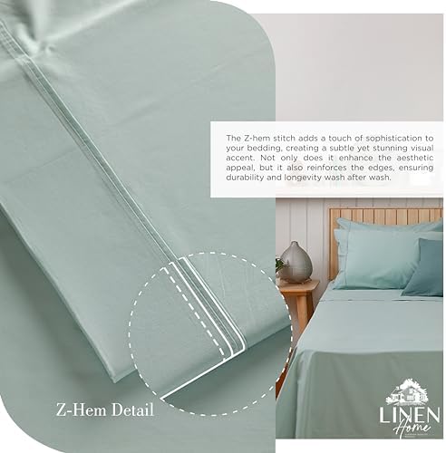 Linen Home 100% Cotton Percale Sheets Twin XL Size, Pastel Turk, Deep Pocket, 3 Pieces Set- 1 Flat, 1 Fitted and 1 Pillowcase, Crisp Cool and Long Staple Strong Bed Linen