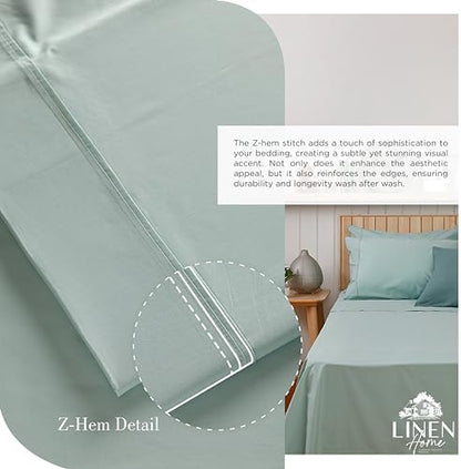 Linen Home 100% Cotton Percale Sheets Twin XL Size, Pastel Turk, Deep Pocket, 3 Pieces Set- 1 Flat, 1 Fitted and 1 Pillowcase, Crisp Cool and Long Staple Strong Bed Linen
