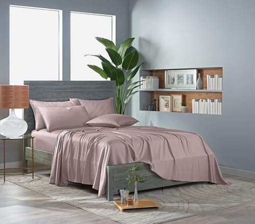 Pure Bamboo Split King Sheets, Genuine 100% Organic Viscose Derived from Bamboo Bed Sheet Set, Soft & Cooling, Double Stitching, 2 Fitted Sheets (Split King, Dusty Pink)