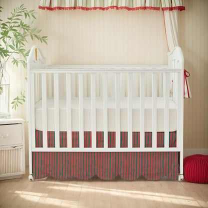 Brandream Scallop Edge Cotton Crib Skirt Toddler Bedskirt Boho Farmhouse Baby Nursery Bedding Neutral Solid Color with Red Green Stripes Christmas Holiday Chic