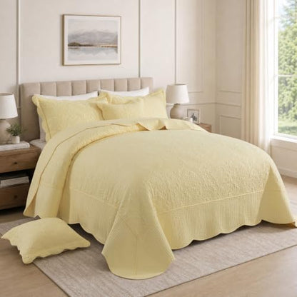 HoneiLife California King Quilt 5-Piece - Oversized King Bedspreads 128x120, Cal King Quilt Sets,Rustic Bedding Sets King Size,Reversible Coverlets Lightweight Bed Cover for All Season Use-Yellow