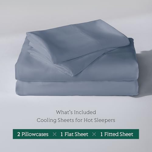 Cooling Sheets Set Full Size, Viscose Derived from Bamboo for Hot Sleepers | Deep Pocket Up to 15 Inch | Silky Soft & Breathable Bedding - 4PC (Full, Mineral Blue)