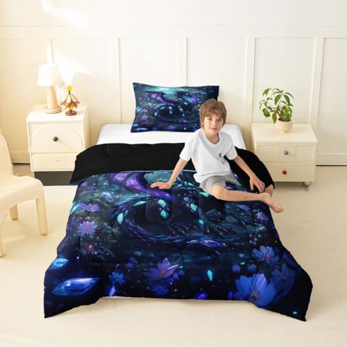 Feelyou Dragon Comforter Set Toddler Size Wild Life Bedding Set for Kids Boys Girls Jungle Dragon Duvet Quilt Magical Beast Bedroom Decor Fantasy Animal Microfiber 2 Pcs with 1 Pillow Cases