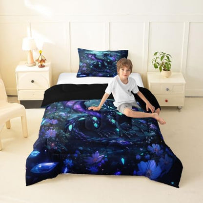 Feelyou Dragon Comforter Set Toddler Size Wild Life Bedding Set for Kids Boys Girls Jungle Dragon Duvet Quilt Magical Beast Bedroom Decor Fantasy Animal Microfiber 2 Pcs with 1 Pillow Cases