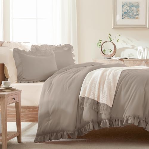 Andency Light Brown California King Comforter Set, 3 Pcs Shabby Bedding