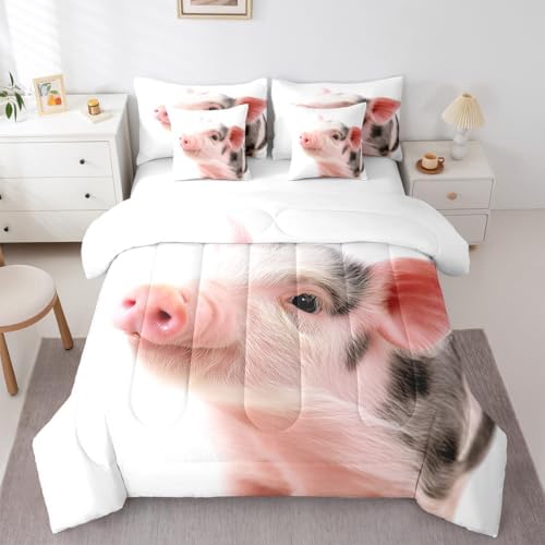 Erosebridal Pig 7 Piece Bedding Set Full Cute Pet Comforter Set with Sheets Farmhouse Animal Bed in A Bag Kids Boys Girls Teens Bed Sets with 2 Pillowcases, 2 Throw Pillow Covers