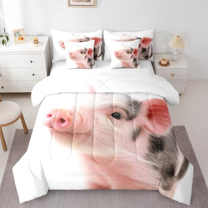 Erosebridal Pig 7 Piece Bedding Set Full Cute Pet Comforter Set with Sheets Farmhouse Animal Bed in A Bag Kids Boys Girls Teens Bed Sets with 2 Pillowcases, 2 Throw Pillow Covers