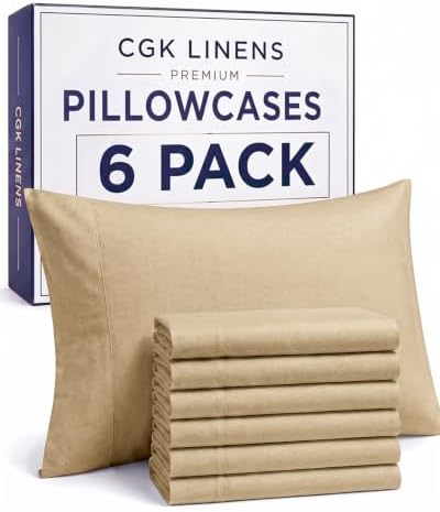King Pillow Cases Set of 6 - Ultra Soft Pillowcase Covers - Heathered Tan