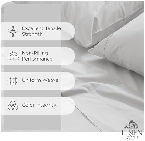 Linen Home 100% Cotton Percale Sheets King Size, Silver, Deep Pocket, 6 Pieces Set- 1 Flat, 1 Fitted and 4 Pillowcases, Crisp Cool and Long Staple Strong Bed Linen