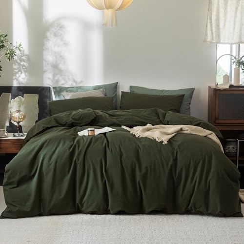 FOSSA Duvet Cover Set 100% Washed Cotton Linen Feel Queen