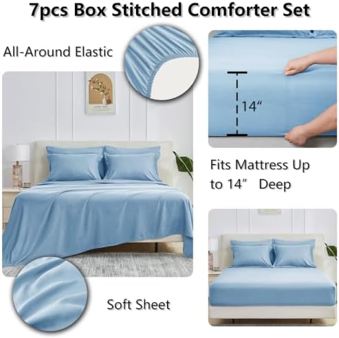 CozyLux Full Size Comforter Sets, 7-Piece Bed in a Bag, Baby Blue