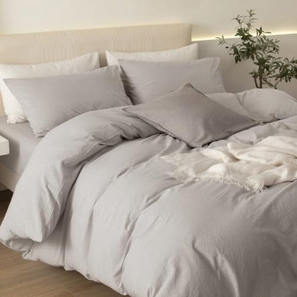 JIYUAN Super Queen Washed Cotton Duvet Cover Set Relaxed Linen Feel