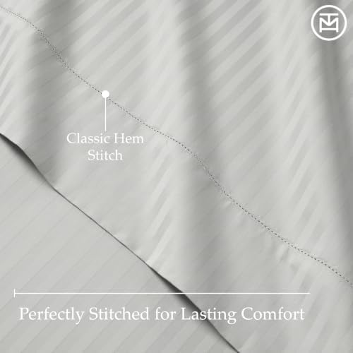 Threadmill 3-Piece Bed Linen Set, Twin XL, 600 Thread Count, 100% Cotton, Light Grey Damask Stripe, Sateen Weave, Deep Pocket, Cooling Effect