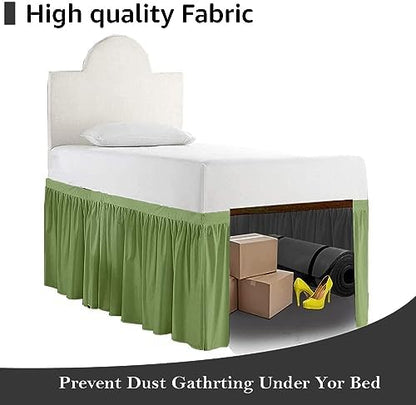 Crown Collection 34 Inch Drop Twin XL Size Dorm Bed Solid Bed Skirt Stylish Ruffled Pattern Split Corner Easy Fit Easy Care Fade & Wrinkle Resistant- Micorfiber