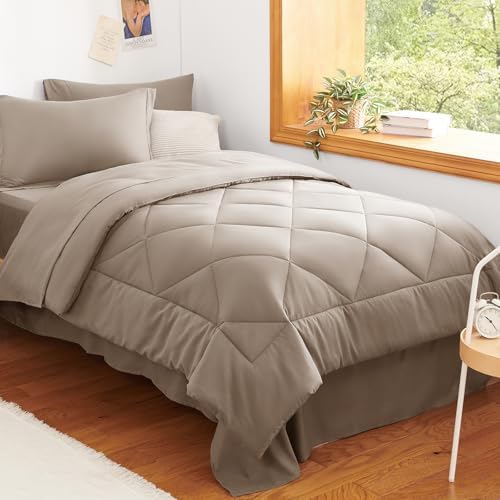 CozyLux Twin XL Comforter Set 68"x88" Khaki - 5 Piece Bed in a Bag