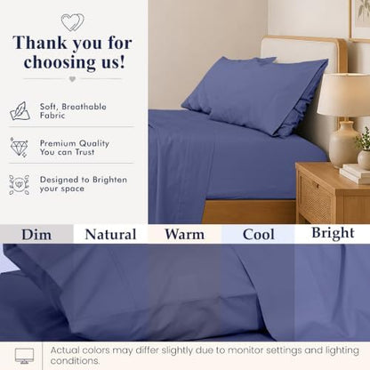 ZOYER 100% Cotton Sheets – King Size Percale Bedding, Cooling & Breathable, Durable with a Crisp, Soft & Comfortable Feel, 16" Deep Pocket, 4-Piece Set, Classic Blue