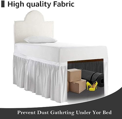 Twin XL 42" Inch Drop Long Dorm Bed Skirt, Ruffled Pattern College Dorm Room Bed Skirts, Split Corner, Easy Care, No Wrinkle Microfiber Bed Skirt