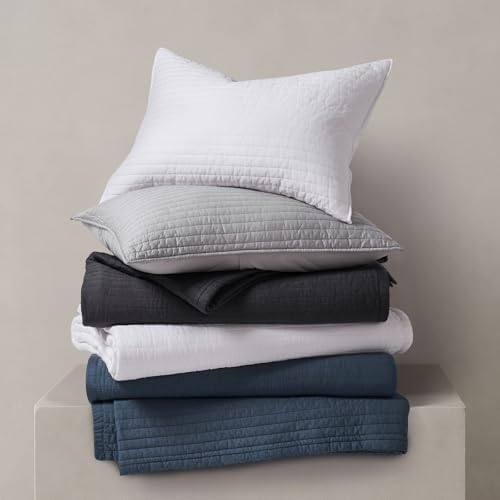 EVERGRACEHOME Cotton Sateen Quilt Set, Queen Size, Washed Black