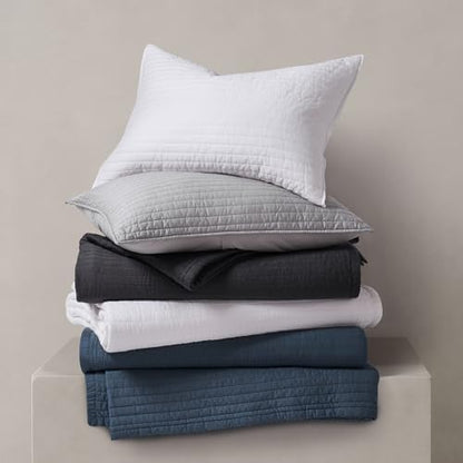 EVERGRACEHOME Cotton Sateen Quilt Set, Queen Size, Washed Black