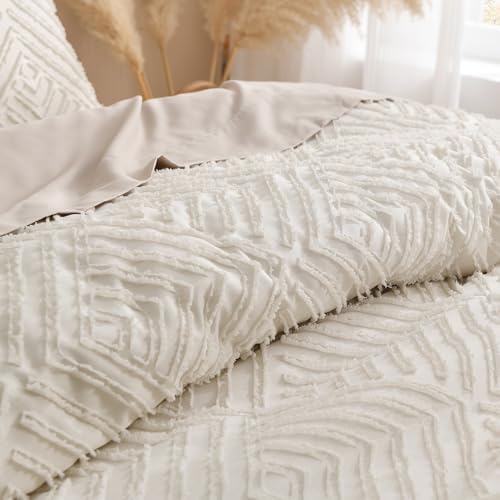 Andency Beige Super King Comforter, 3 Pieces Boho Bedding Set