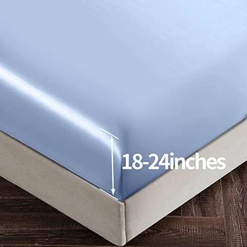 SiinvdaBZX 4Pcs Extra Deep Pocket Satin Sheet Set Queen Size, Baby Blue