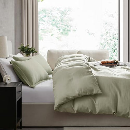 Hearth & Harbor Prewashed King Duvet Cover Set, Light Sage