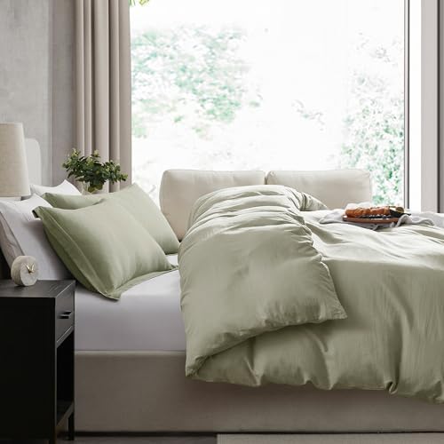 Hearth & Harbor Prewashed Twin Duvet Cover Set, Light Sage