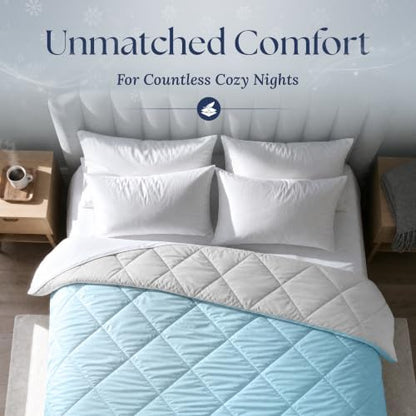 Cooling Comforter - BreezeWeave Cooling Blanket Full Size for Hot Sleepers & Deep Rest - Cloud Soft, Breathable, Ultra Durable, Easy Care, Reversible - 86 x 82 in (Blue & Light Grey)