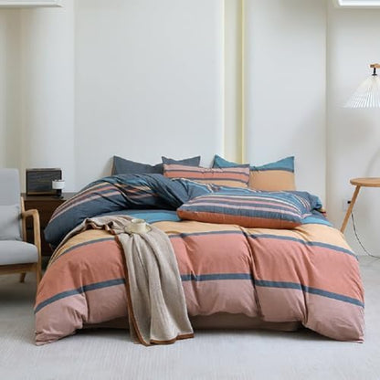 LifeTB Striped Comforter Set Full Size Multi-Colored Stripes Pattern Comforter Fluffy Bed Set 3 Pieces Lightweight Bedding Comforter Full Modern Soft Patchwork Stripe Comforter Set with 2 Pillowcases