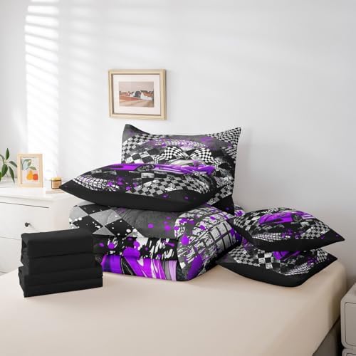Speed Sport Comforter Set 7 Pieces,Boys Girls Race Car Bed Set for Boys Kids,Fast and Furious Bedding Bed in a Bag,Twin (1 Comforter,2 Pillowcase,2 Pillow Covers,1 Flat Sheet,1 Fitted Sheet)