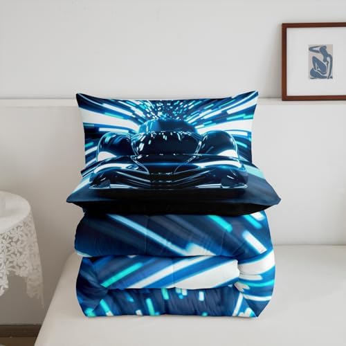 Feelyou Boys Black Speed Sport Car Soft Comforter Set Extreme Sports Teens Bedding Set for Kids Girls Racing Car Comforter Automobile Competition Quilt Set Bedroom Collection 3Pcs Queen Size