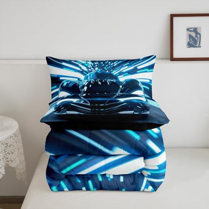 Feelyou Boys Black Speed Sport Car Soft Comforter Set Extreme Sports Teens Bedding Set for Kids Girls Racing Car Comforter Automobile Competition Quilt Set Bedroom Collection 3Pcs Queen Size
