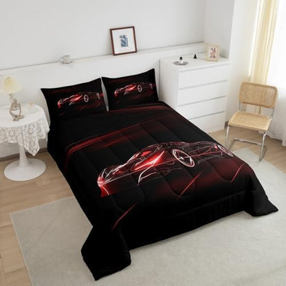 Feelyou Red Race Car Bedding Set Twin Size for Kids Teens