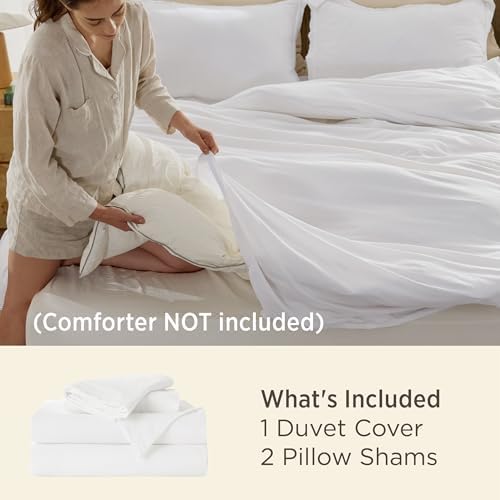 Bedsure Prewashed Duvet Cover King, Cotton-Like Soft Bedding Set, White