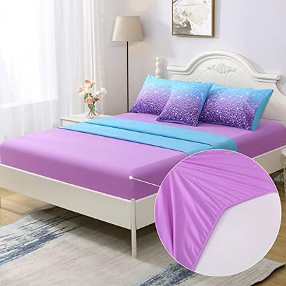 JQinHome Full Blue Purple Comforter Set, 6 Piece Bed in A Bag 3D Colorful Ombre Bedding Set for Girls Women (1 Comforter,2 Pillowcases,1 Flat Sheet,1 Fitted Sheet,1 Cushion Cover)(Blue Purple)