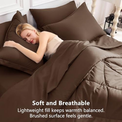 CozyLux Twin Comforter Set 68"x88" Brown - 5 Piece Bed in a Bag