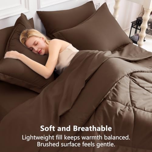 CozyLux King Comforter Set 102"x90" Brown - 7 Piece Bed in a Bag