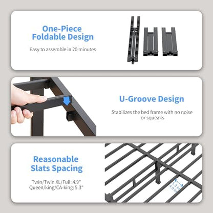 ROIL 14 Inch Twin Bed Frame Heavy Duty Support with 4 Mattress Baffles