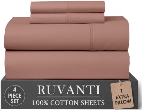 RUVANTI 100% Cotton Twin XL Sheets, Percale Weave Twin XL Set, Mocha Taupe