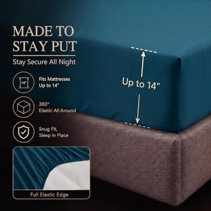 CozyLux Queen Comforter Set Lyons Blue, 7 Pieces Pintuck Bed in a Bag