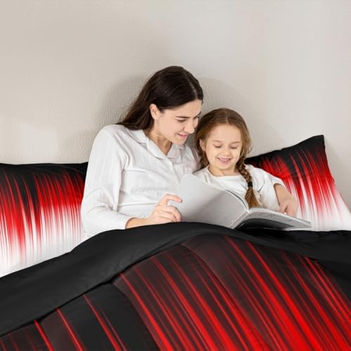 Castle Fairy Red White Ombre Full Size Comforter Set,Geometric Abstract Bedding Set for Adults Teens,Children Modern Abstract Comforter Luxury Watercolor Quilt Set Room Decor 3Pcs