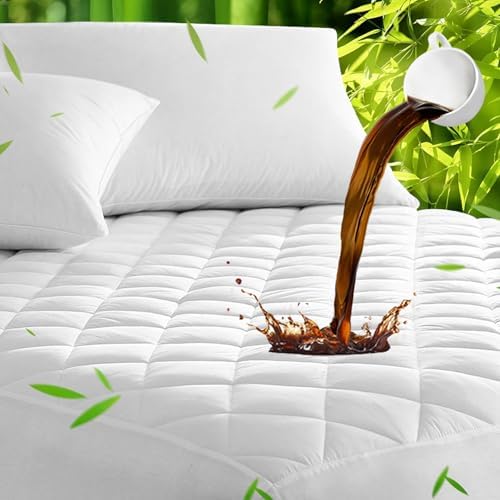 UNILIBRA Full Mattress Pad Waterproof Rayon Made from Bamboo, Fitted Deep Pocket Mattress Cover fits 6''-19'', Breathable Quilted Mattress Protector, White
