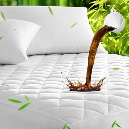 UNILIBRA Full Mattress Pad Waterproof Rayon Made from Bamboo, Fitted Deep Pocket Mattress Cover fits 6''-19'', Breathable Quilted Mattress Protector, White