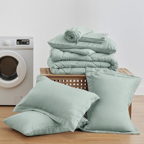 Love's cabin Full Comforter Set Aqua, 7 Pieces Full Bed in a Bag, All Season Bedding Sets with 1 Comforter, 1 Flat Sheet, 1 Fitted Sheet, 2 Pillowcase and 2 Pillow Sham