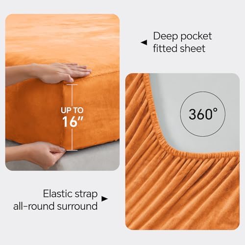 BEDELITE Flannel Sheets Full Size, Burnt Orange, 4 Pieces