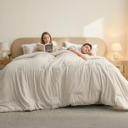 Bedsure Cal King Comforter Set, Soft Beige Cationic Dyed Bedding Set 3 Pcs