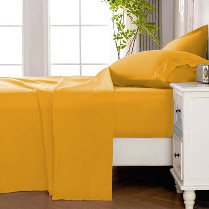 ROSE&RISY Lemon Yellow Queen Sheet Set, 4 Pcs Soft Bedding Sheet Set, Breathable and Cooling Sheet Bed Set, Includes 1 Fitted Sheet, 1 Flat Sheet, 2 Pillowcases - Deep Pocket (Lemon Yellow, Queen)