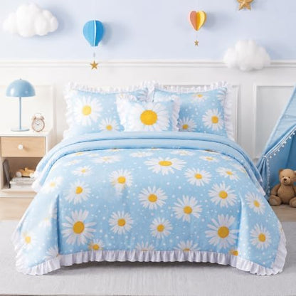 ADASMILE A & S Daisy Twin Comforter Set for Girls 6 Pieces Ruffle Bedding