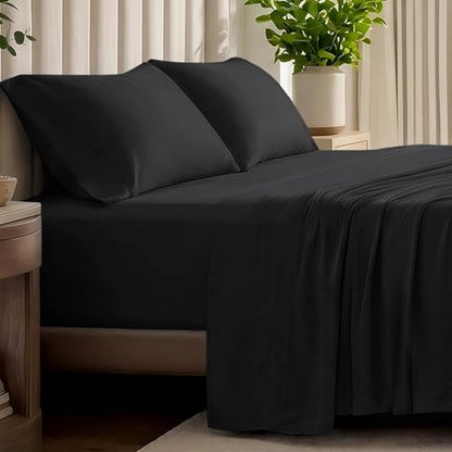 Bare Home 100% Organic Cotton Jersey Sheet Set, Ultra Soft, 100% Cotton - Sheet Set & Pillowcase - Deep Pocket Bed Sheets (Twin, Black)